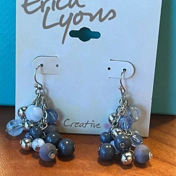 Erica Lyons Tonal Blue Multi-bead Dangle Earrings - Picture 2 of 7